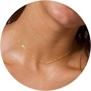 Cross Necklace for Women 14K Gold Plated Cross Pendant Necklace Cross Choker Nec